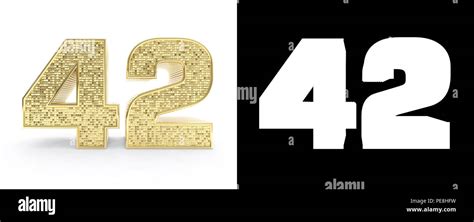 Golden Number Forty Two Number 42 On White Background With Drop