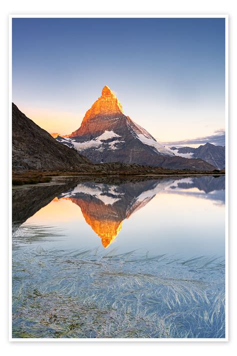 Matterhorn At Sunrise From Riffelsee Lake Zermatt Switzerland Print