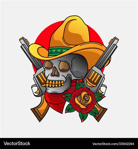 Cowboy Skull Traditional Tattoo Royalty Free Vector Image