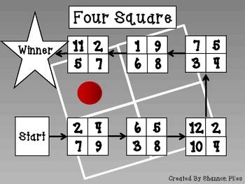 Completing multiple boxes in a single turn gives you a bonus. Four Square Math Game by If My Calculations Are Correct | TpT