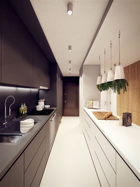 The style the interior of the narrow kitchen designs is a best done in the modern style when using simple silhouettes. narrow kitchen designs: long narrow kitchen in white and ...