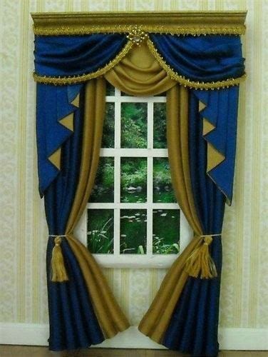 Shop with afterpay on eligible items. Dollhouse Miniature Royal Blue Gold Curtains Drapes 5018 ...