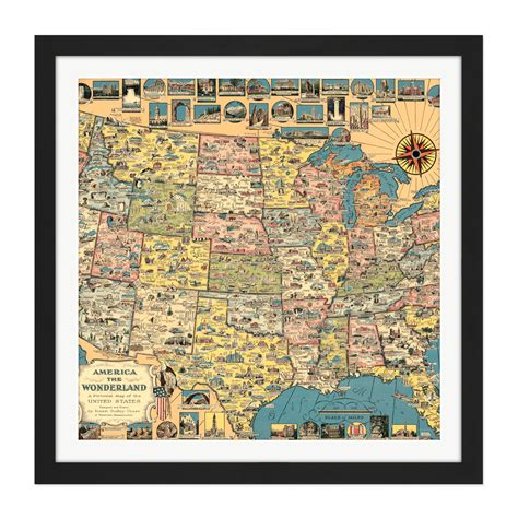 1941 Ernest Dudley Chase Wonderland Map United States Square Framed Art