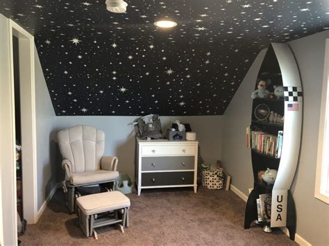 All you have to do is painting the wall a few shades of blue. Space Themed Nursery - Project Nursery