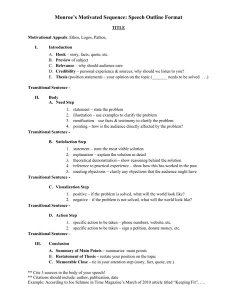 Monroes Motivated Sequence Outline Format