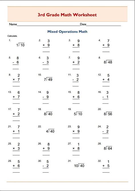 Free Printable Math Worksheets For 3rd Grade