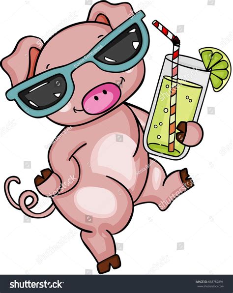 Cute Pig With Sunglasses Drinking Lemonade Porcos Fofos Vetores