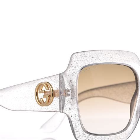 Gucci Glitter Acetate Square Frame Sunglasses Gg 0053s Silver 360309