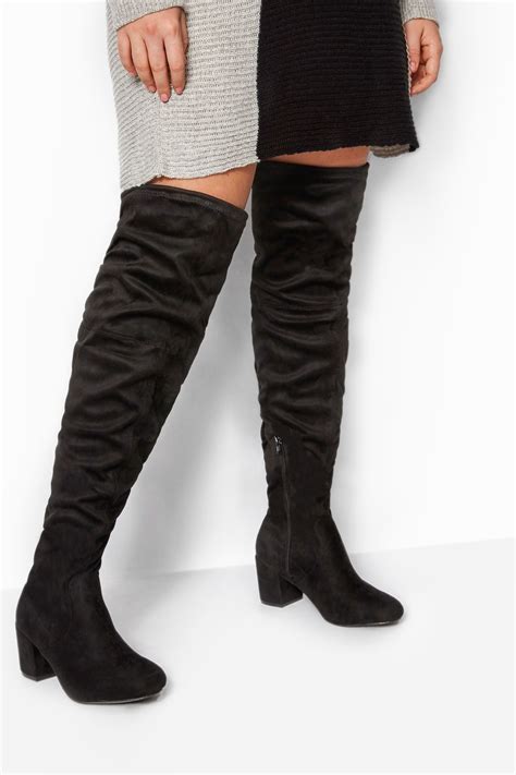 black faux suede over the knee boots in extra wide fit yours clothing