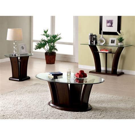 Furniture Of America Lantler Glass Top 3 Piece Coffee Table Set In Dark