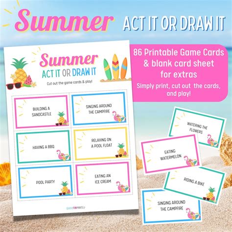 Summer Charades And Pictionary Printable Summer Cards Act Or Etsy Canada