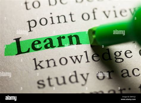 Fake Dictionary Definition Of The Word Learn Stock Photo Alamy