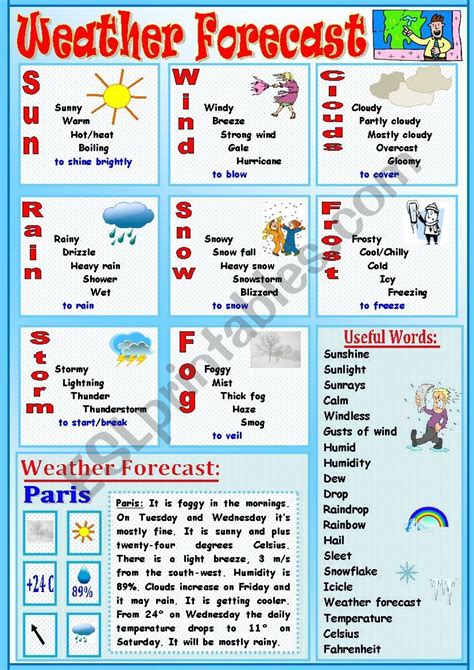 Weather Forecast Esl Worksheet By Tmk939 Weather Report For Kids