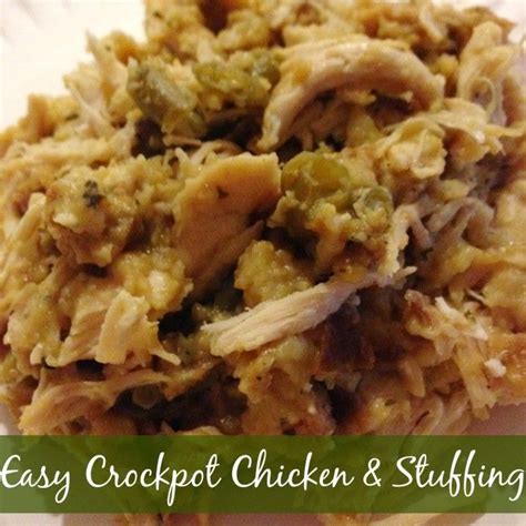 An Easy Crockpot Chicken And Stuffing Recipe On A White Plate With