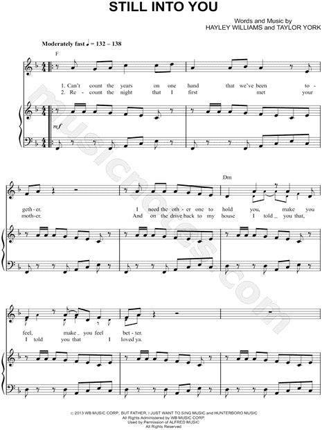 Hayley williams, taylor york publisher: Paramore "Still Into You" Sheet Music in F Major ...