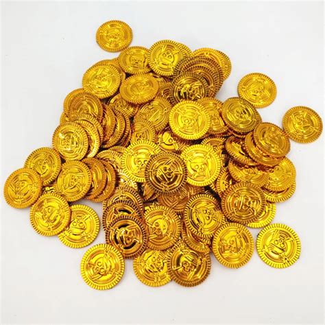 100pcs Plastic Gold Treasure Coin Captain Pirate Coin Baby Kids Props