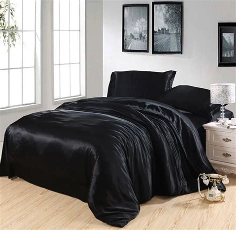 black silk bedding set satin super king size queen full twin double quilt duvet cover fitted bed