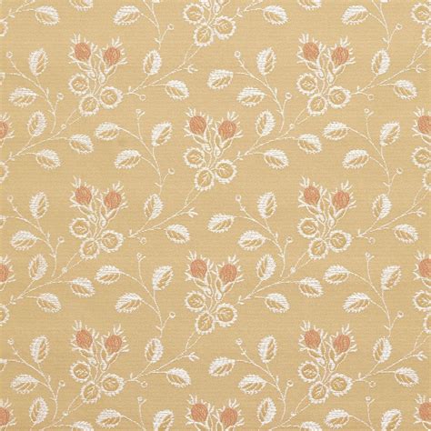 Gold White And Red Floral Brocade Upholstery Fabric By The Yard