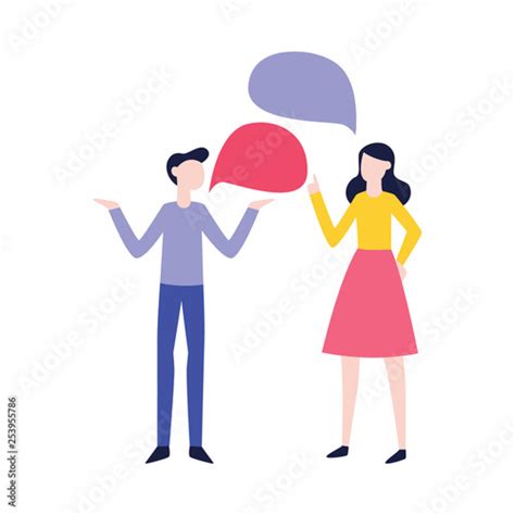 Vector Flat Man Woman Negotiate Speech Bubble Stock Image And Royalty