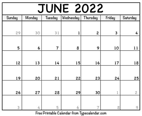 Blank June Calendar Printable Printable Templates