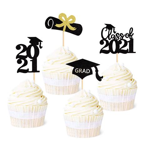Buy Ercadio 48 Pack 2023 Graduation Cupcake Toppers Black Glitter Grad