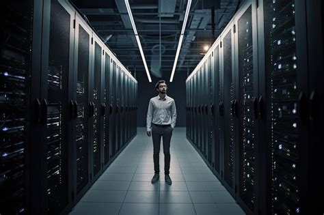 Premium Ai Image Male Engineer In Server Room Data Center Maintenance