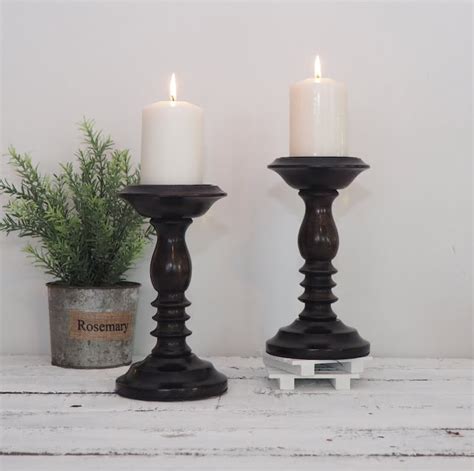 Dark Wood Pillar Candle Holder Zaza Homes