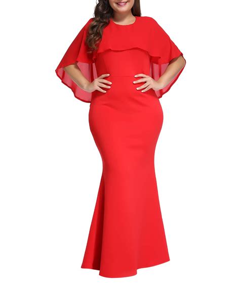 Lalagen Womens Ruffle Mermaid Formal Gown Plus Size Evening Party Maxi