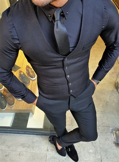 Black Vest Outfit Black Suit Vest Mens Suit Vest Men Prom Outfit