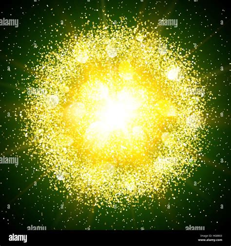 Abstract Explosion With Gold Glittering Elements Burst Of Glowing Star