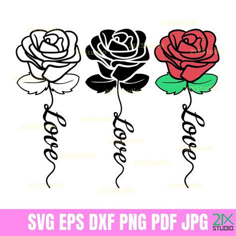 Love Floral Rose Svg Files For Cricut Designs Silhouette Etsy