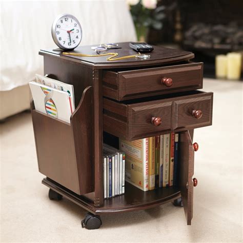 Collections Etc Multi Storage Mahogany Finish Companion Side Table With