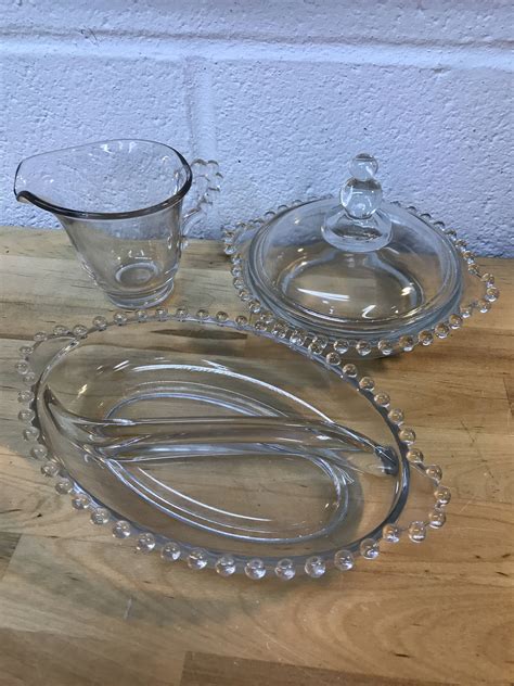 Candlewick Glassware Set Vintage Creamer Bowl And Relish Dish