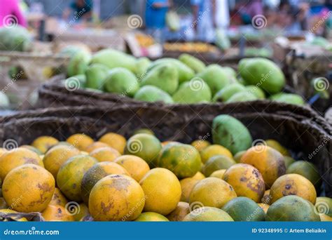 Fresh Mandarin Oranges On An Organic Food Market Of Tropical Bali