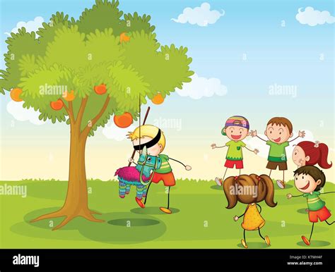 Illustration Of Kids Playing Games In Nature Stock Vector Image And Art