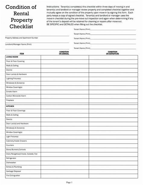 Printable Rental Walkthrough Checklist