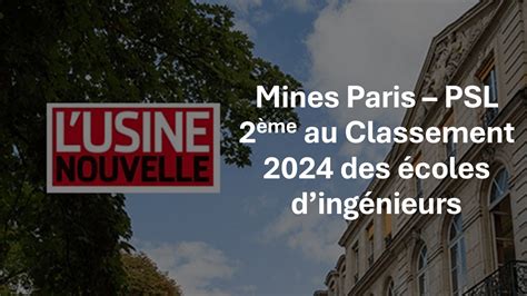 Classement 2024 Des écoles Dingénieurs De Lusine Nouvelle Mines Paris Psl En Seconde Place