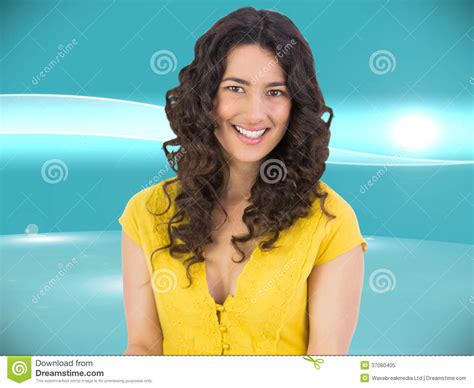 Cheerful Curly Haired Brunette Reading Magazine Stock Illustration