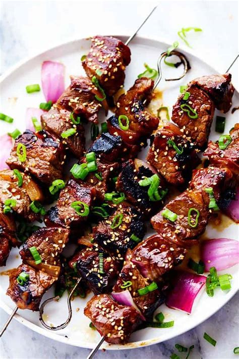 The steak strips are now ready to be served! Grilled Asian Garlic Steak Skewers | The Recipe Critic
