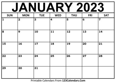 Calendar Free Printable 2023 January Calendar 2023