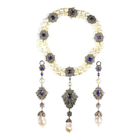 Kyanite Diamond And Pearl Necklace And Earrings Suite House Of Kahn
