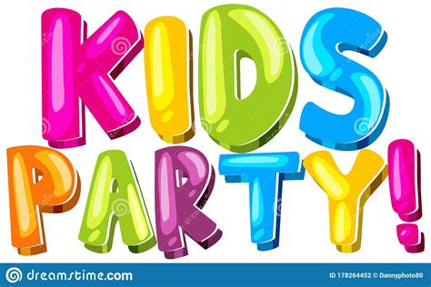 Font Design For Word Kids Party With Colorful Fonts Stock