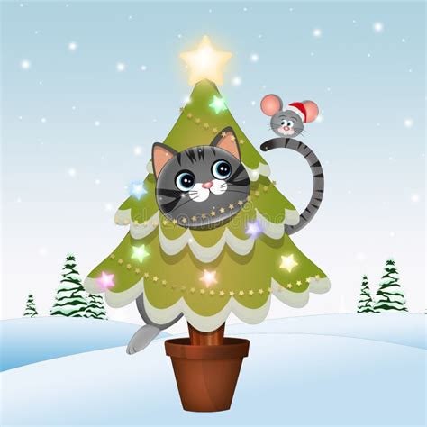 Illustration Of Funny Cat In The Christmas Tree Stock Illustration