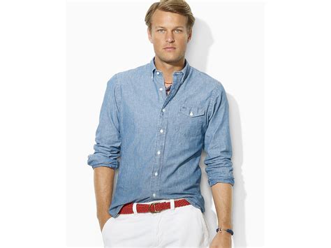 Lyst Polo Ralph Lauren Slim Fit Cotton Chambray Shirt In Blue For Men