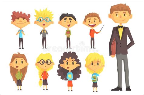 Highschool Pupils Teenagers Vector Cartoon Characters Set Stock Vector Illustration Of Happy