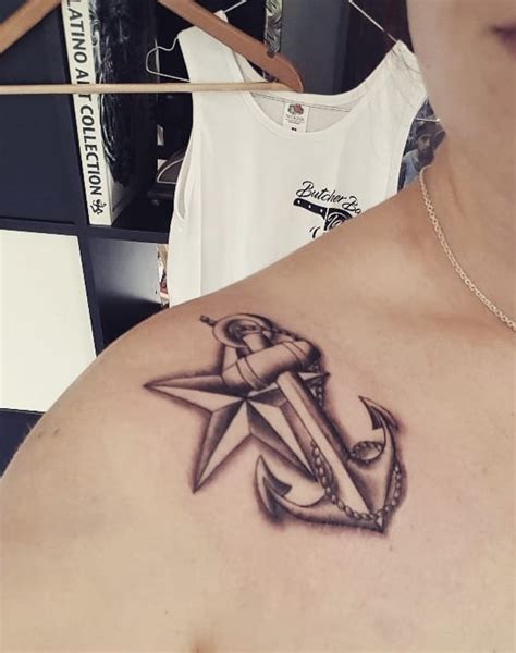 Realistic Anchor Tattoo On Shoulder Blurmark