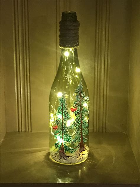 Hand Painted Wine Bottle With Lights Bottlelamp Hand Painted Wine