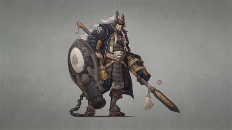 Wallpapers Hd Mask Samurai Shield Spear Warrior