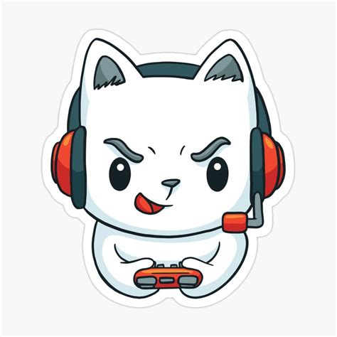 Cute White Cat Gamer Playing Video Games Sticker By Madmando In 2021