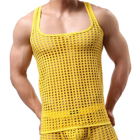 Mens Mesh Vest Clothing Tops Tees Hollow Out Breathable Tank Sexy